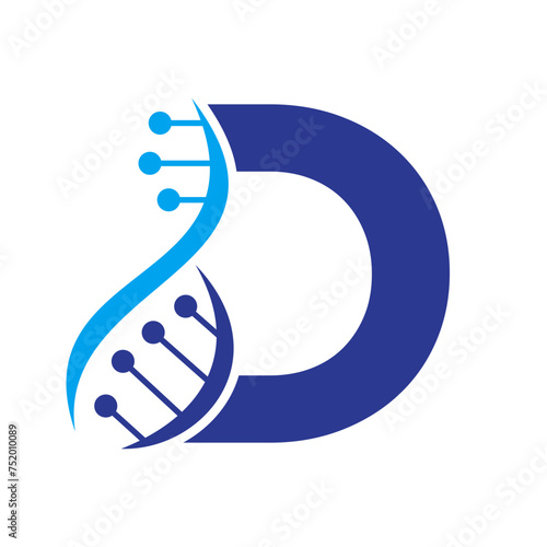 Initial DNA Logo On Letter D Vector Template For Healthcare Symbol