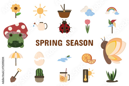 Spring Season Flat Vector Illustration Icon Sticker Set Design Materials