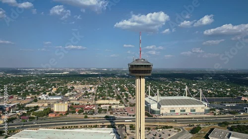 Flying away from iconic Tower of the Americas - Observation tower San Antonio photo