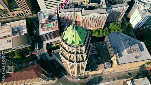 Descending top-down view from top of Tower life building, San Antonio, Texas, USA photo