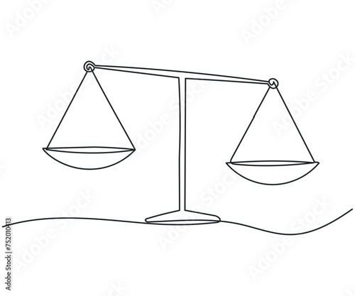 Drawing of one continuous balance line on the Scale. The symbol of the concept of equality and balance is the logo for the company in a simple linear style.