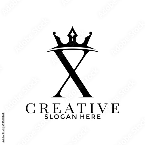 Letter X with Crown logo, Simple Elegant Initial logo design template