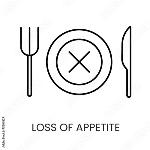 Diabetes symptom loss of appetite, refusal to eat vector line icon with editable stroke