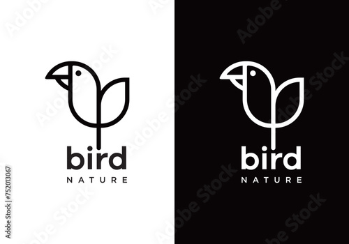 leaf with bird logo, bird line style vector design.