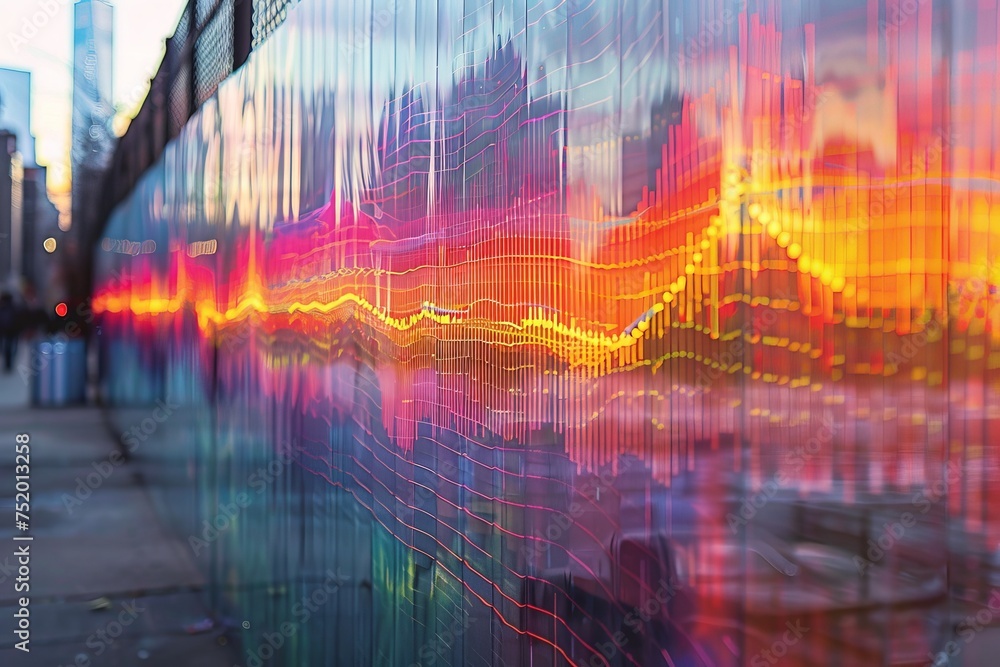 Digital art visualization of sound waves transforming into a visual symphony of colors and patterns.
