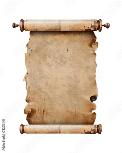 old paper scroll with rope on transparent background 