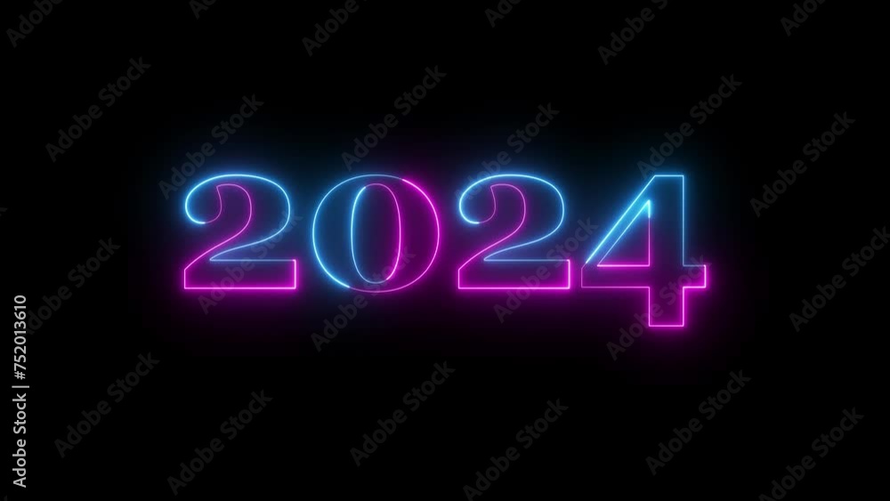 Neon text calendar 2024 animation, glowing neon icon blue purple colors 4k video. Neon text calendar 2024 animation, glowing neon icon blue purple colors 4k video.