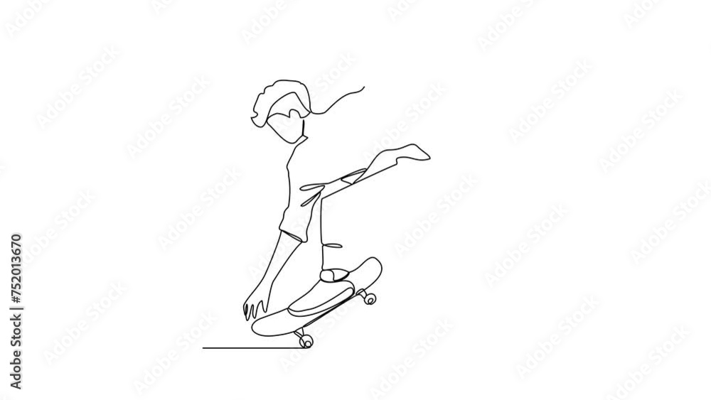 Animated self drawing of a people playing skateboarding at the skate park arena video illustration. Skateboard sport activity illustration in simple linear style video design concept continuous line. Animated self drawing of a people playing skateboarding at the skate park arena video illustration. Skateboard sport activity illustration in simple linear style video design concept continuous line.