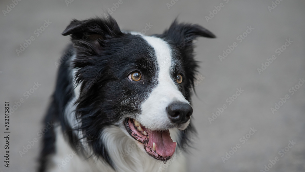 Close-up portrait of a border collie dog breed outdoors.