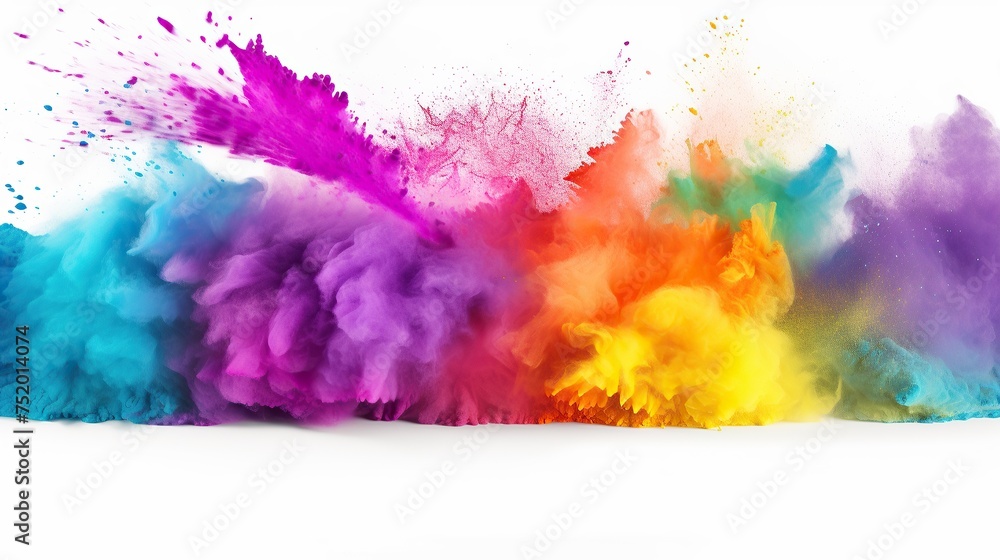 Explosion of colorful paint powder. Dynamic burst concept of colorful powder on white background
