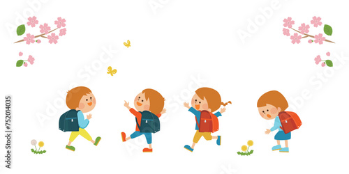 小学校に行く子供たち　イラスト