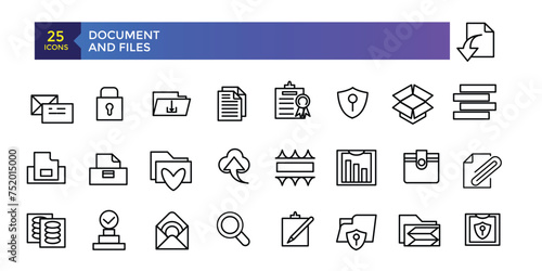 Document and Files web icons in line style. Employe, conference, project, document, contact us, productivity strategy, collection. Vector illustration.