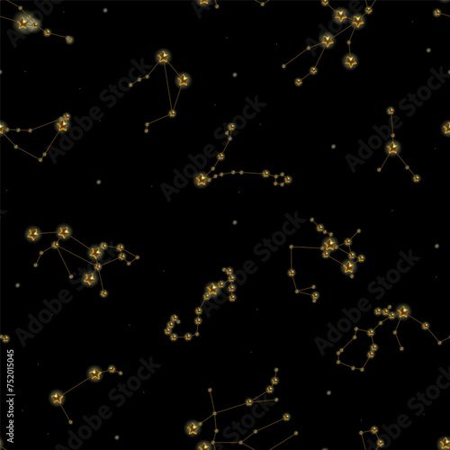 Zodiac constellations seamless pattern background.