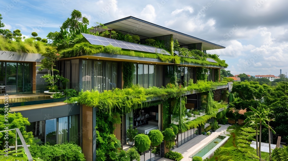 Modern Villa with Greenery-Covered Rooftop in Singapore, Highlighting the beauty and innovation of eco-friendly residential architecture in Singapore