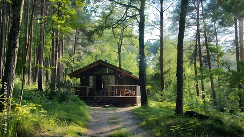 Cozy Cabin in the Welsh Woodlands  To provide a stunning and atmospheric representation of a cozy cabin in the woodland of Wales  perfect for use as