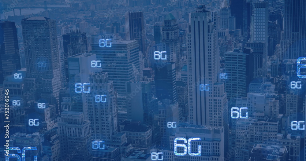 Obraz premium Image of 6g text over cityscape