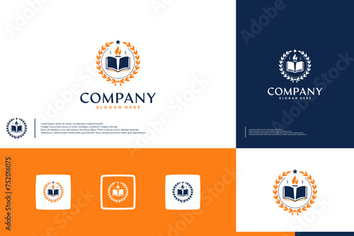 torch education, emblem , academic , logo design inspiration.