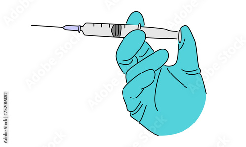 line art color of gloved hand holding syringe