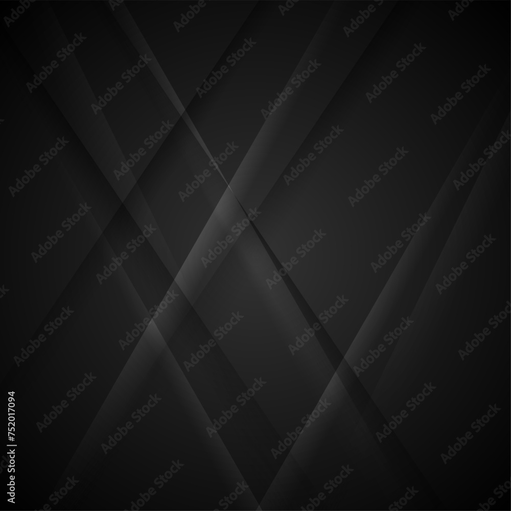 Dark grey glossy lines and stripes abstract futuristic background. Vector black geometric design