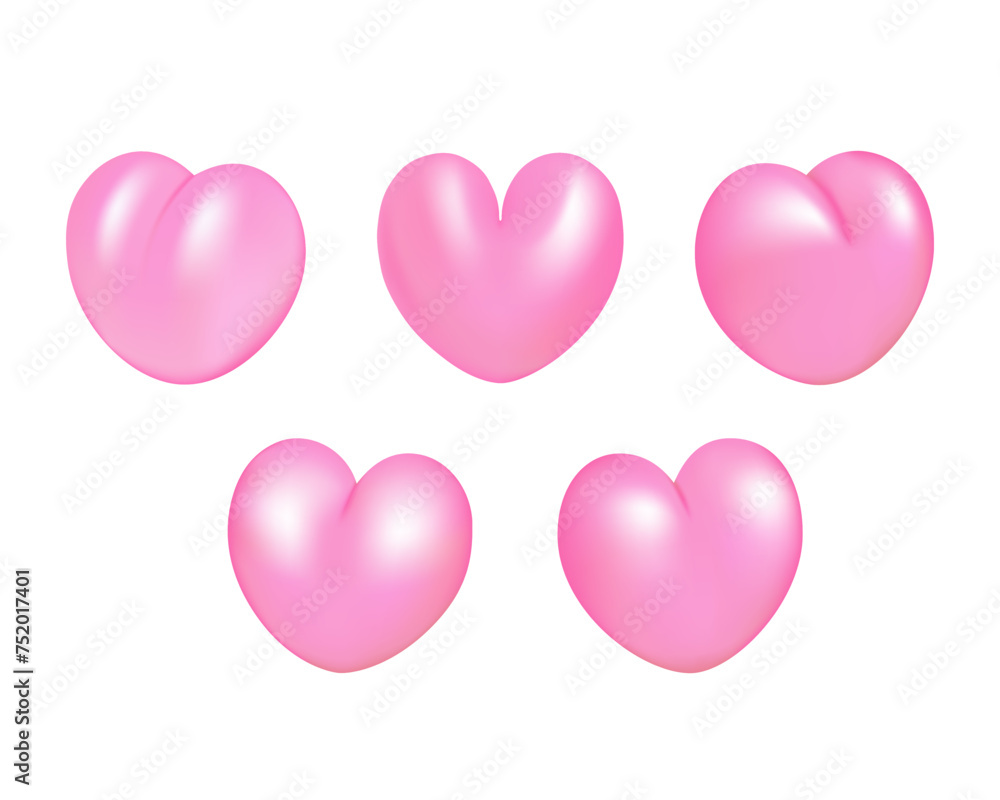 3D hearts set vector illustration design.