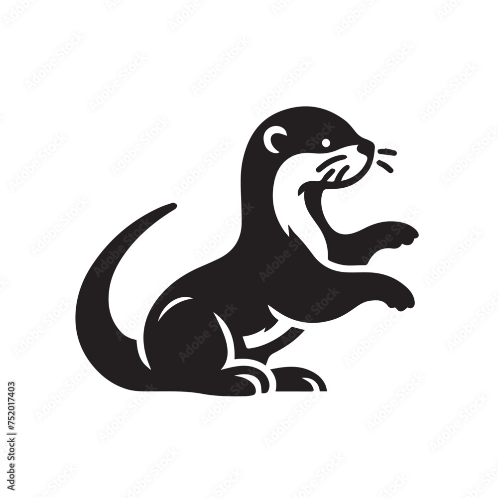 Obraz premium silhouette and icon of a playful otter isolated on white background