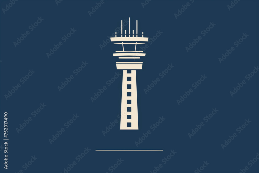 Control tower icon, distinctive airport navigation structure, straightforward silhouette - obrazy, fototapety, plakaty 