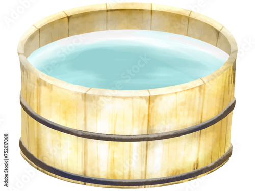 湯のはった桶（檜風呂）のイラスト
