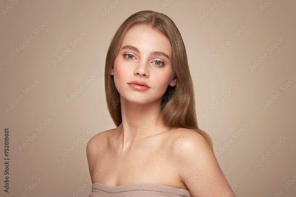 Portrait beautiful young woman with clean fresh skin. Model with healthy skin, close up portrait. Cosmetology, beauty and spa Portrait beautiful young woman with clean fresh skin. Model with healthy skin, close up portrait. Cosmetology, beauty and spa