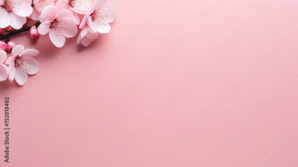 spring background, pink cherry blossom. Mockup for Mother's Day holiday, on a muted light pink background, with small cherry blossoms with gold splashes, for party invitation design, with copy space. spring background, pink cherry blossom. Mockup for Mother's Day holiday, on a muted light pink background, with small cherry blossoms with gold splashes, for party invitation design, with copy space.