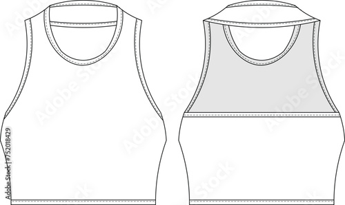 sleeveless backless cropped crop halter top blouse template technical drawing flat sketch cad mockup fashion woman design style model
