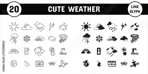 Cute Weather Line Glyph Vector Illustration Icon Sticker Set Design Materials