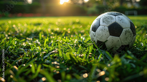 A classic black and white soccer ball on green grass.