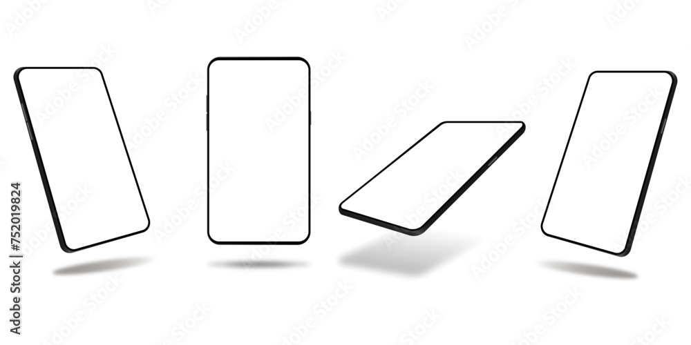 New Set smartphone mockups. Vector collection mobile phones isolated on a white background. 4 positions side, top, lying, and side isometric. Mockup generic device. Vector smartphones set New Set smartphone mockups. Vector collection mobile phones isolated on a white background. 4 positions side, top, lying, and side isometric. Mockup generic device. Vector smartphones set