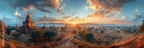 Ancient pagoda in Bagan, Mandalay, Myanmar at the Bagan pagoda landscape.