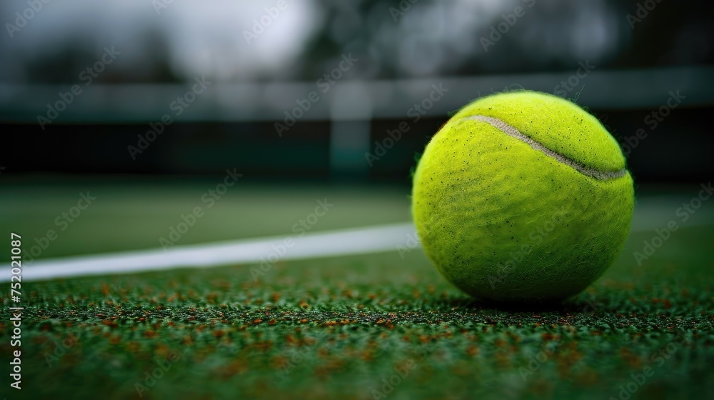 Close-up of a tennis ball on a hard court.