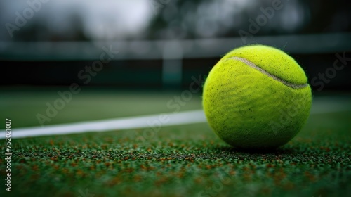 Close-up of a tennis ball on a hard court. © AdriFerrer
