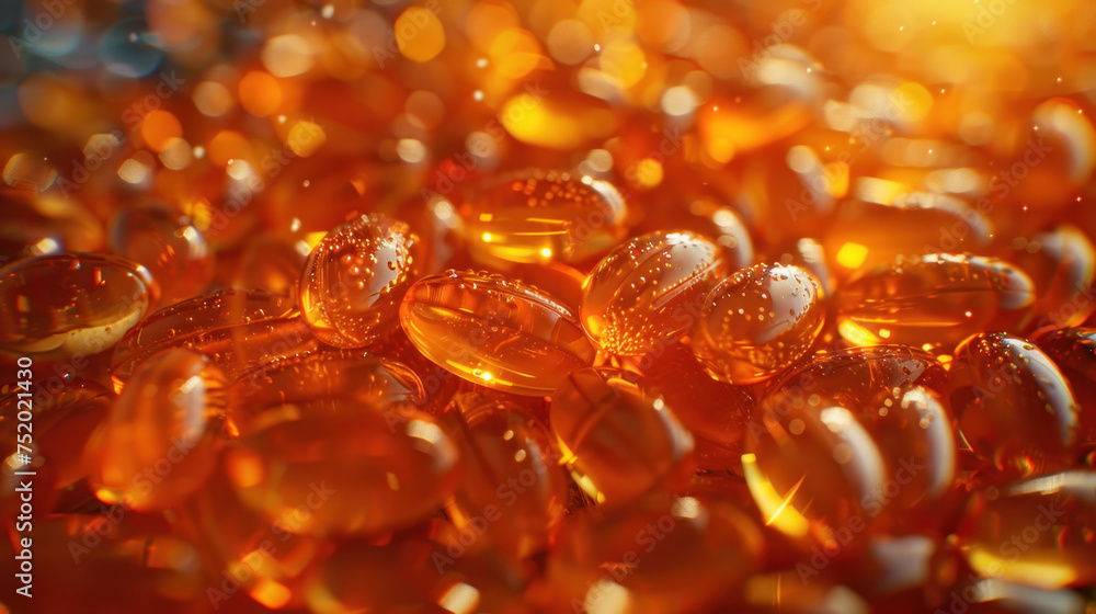 Close up of Fish oil omega 3 gel capsules. Close up of Fish oil omega 3 gel capsules.