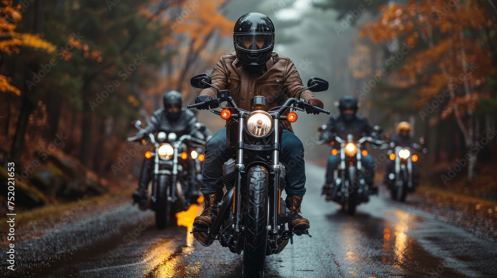 Group of cruiser-chopper motorcycle riders on the road. Group of cruiser-chopper motorcycle riders on the road.