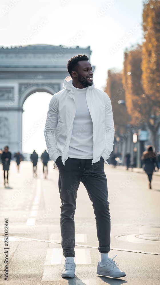 Obraz premium portrait of african american man in casual clothes walking on the street