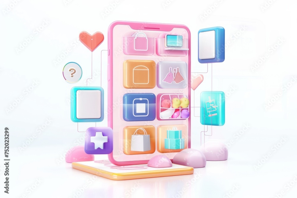 Mobile app with product categories, on isolated white background, Generative AI Mobile app with product categories, on isolated white background, Generative AI