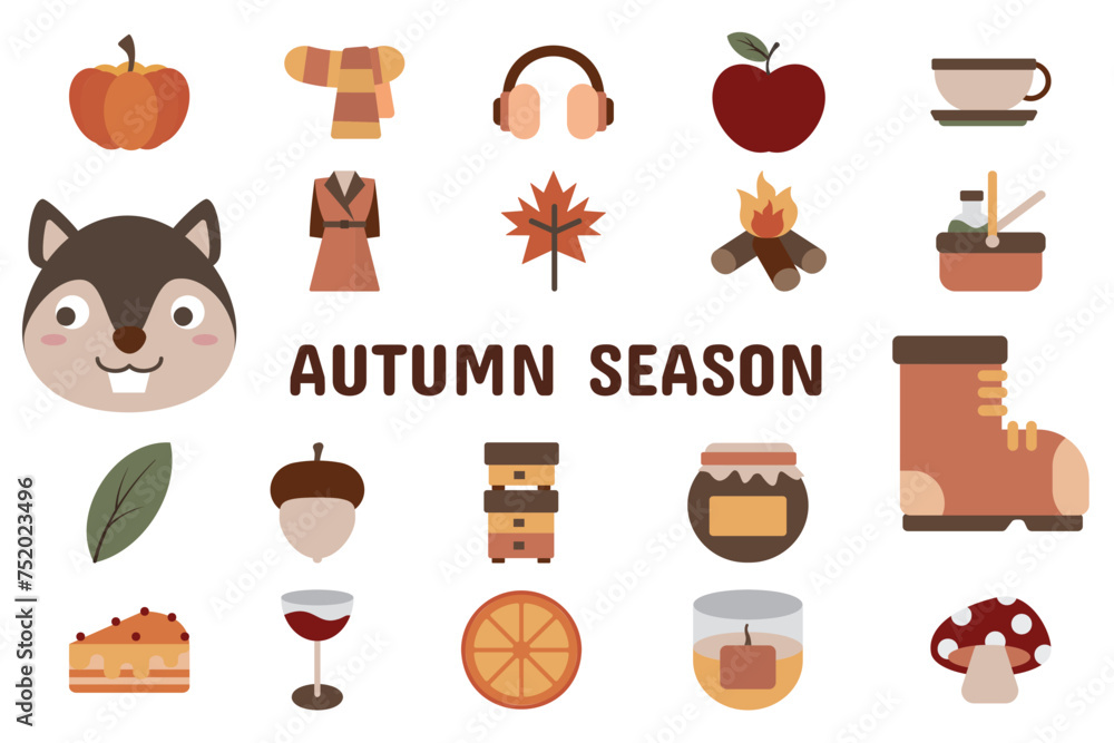 Autumn Season Flat Vector Illustration Icon Sticker Set Design Materials Autumn Season Flat Vector Illustration Icon Sticker Set Design Materials