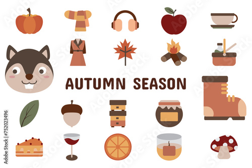Autumn Season Flat Vector Illustration Icon Sticker Set Design Materials