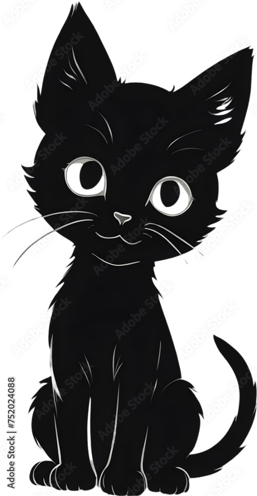 Fototapeta premium Cute kitten, drawing of a cute kitten using the Japanese brushstroke technique.