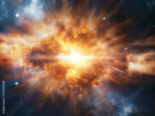 A vibrant depiction of an explosive event in the cosmos with radiating light and color.