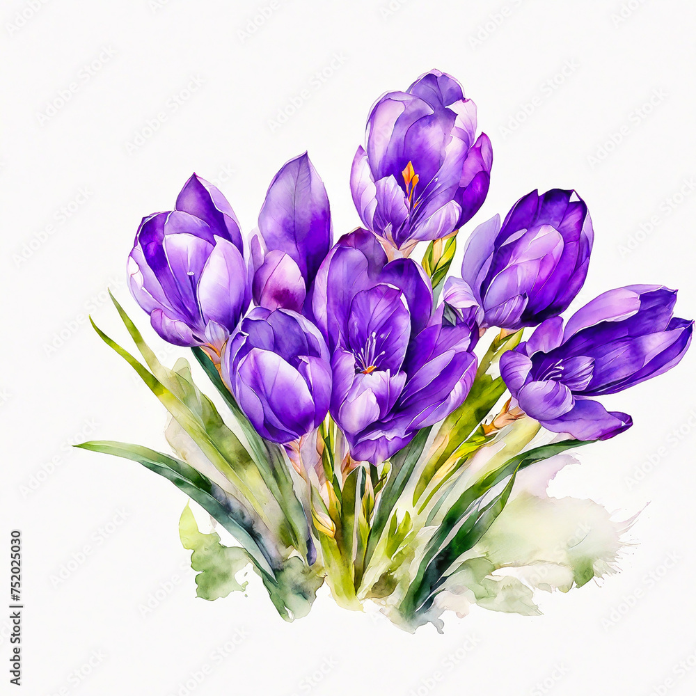 Purple crocus flowers. watercolor illustration with white background. Purple crocus flowers. watercolor illustration with white background.