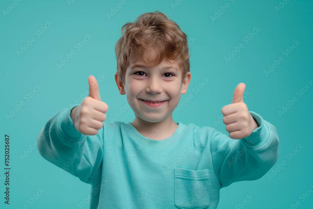 Playful kid giving two thumbs up Playful kid giving two thumbs up