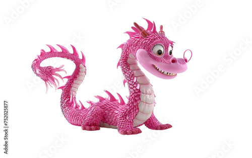 Depiction of an Adorable Pink Chinese Dragon with Human-like Features isolated on transparent Background