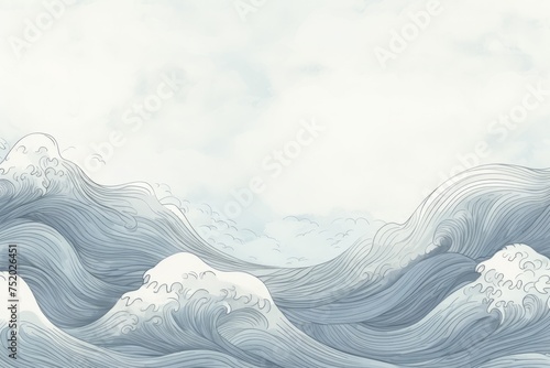 Tranquil and nostalgic Japanese drawing of waves, infused with vintage charm, forming a captivating and serene background, Generative AI photo