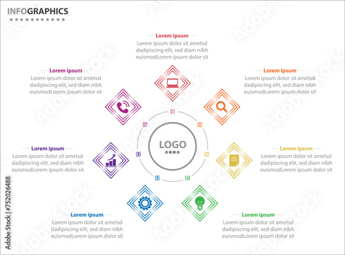 Circle infographic template with 7 options for presentations. Vector infographic design template. diagram, number options. Data visualization. Business concept with 7 steps, seven process.