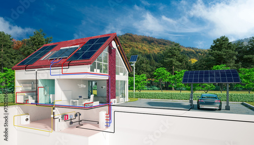 Energy supply with heat pump and solar system in a low-energy house - 3D Visualisation © 4th Life Photography